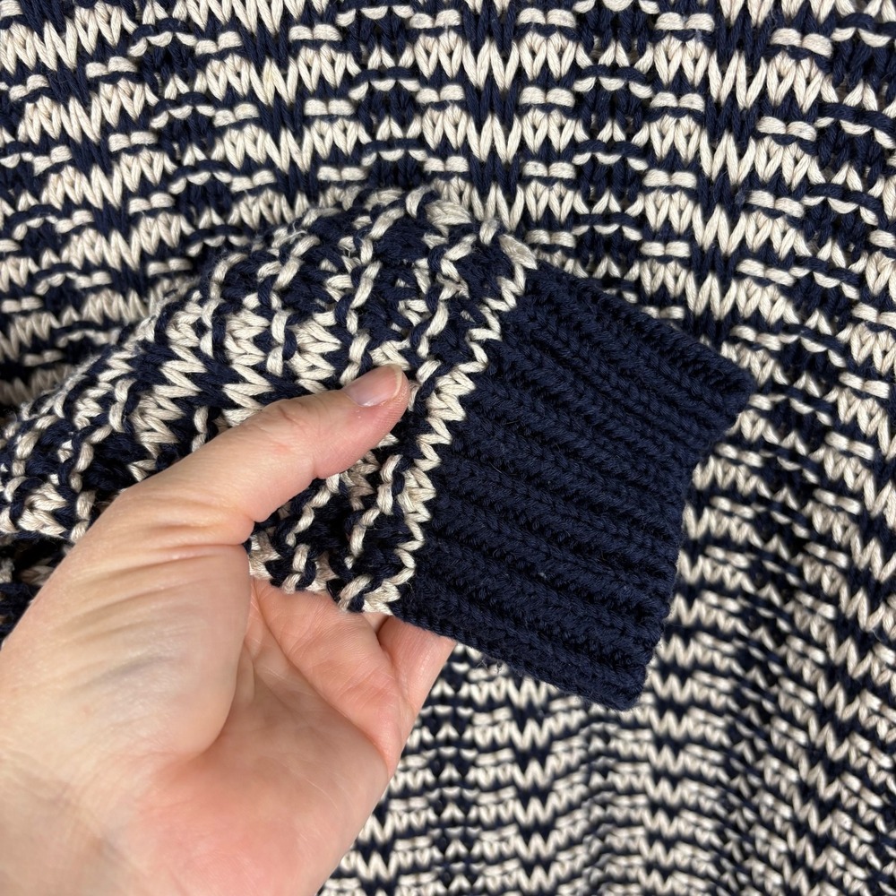 Vince Marled Knit Crewneck Sweater Womens Size XS Navy Cream Cotton Chunky Cozy - Picture 3 of 7